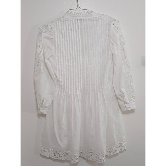 Madewell Pintuck Eyelet Mini Dress XXS White Long Sleeve Cottagecore NU568 NWT - Picture 13 of 15